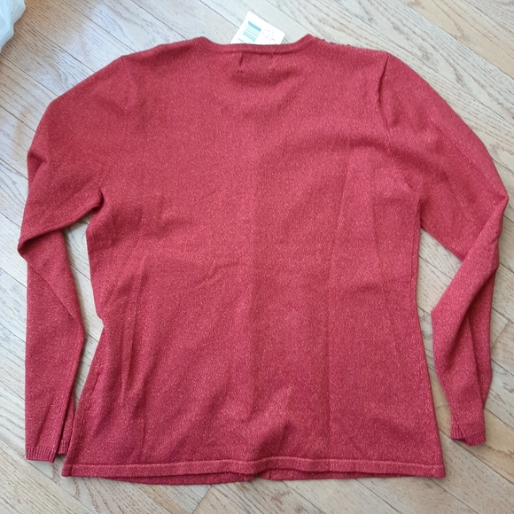 Jaclyn Smith Red Metallic Button up Sweater Cardigan -  Valentine's Day Perfect - Picture 5 of 9